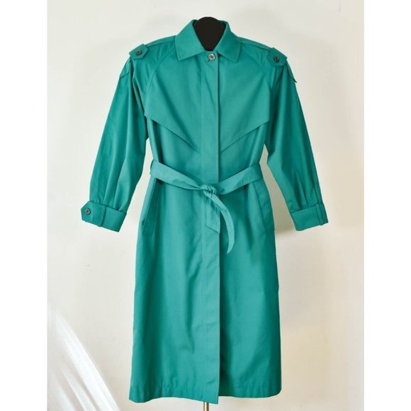 80s Green Trench Coat Size M, Vintage Turquoise Rain Coat, Vintage Spring Trench - Picture 1 of 10